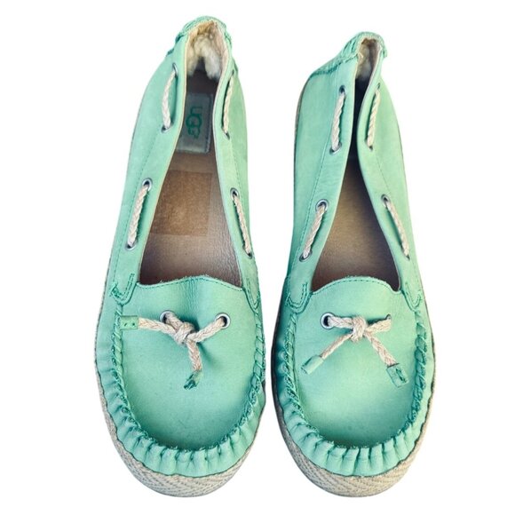 Ugg Slip On Comfort Flat Moccasin Mint Green Leather Espadrille Flats Size 10 - Picture 3 of 12